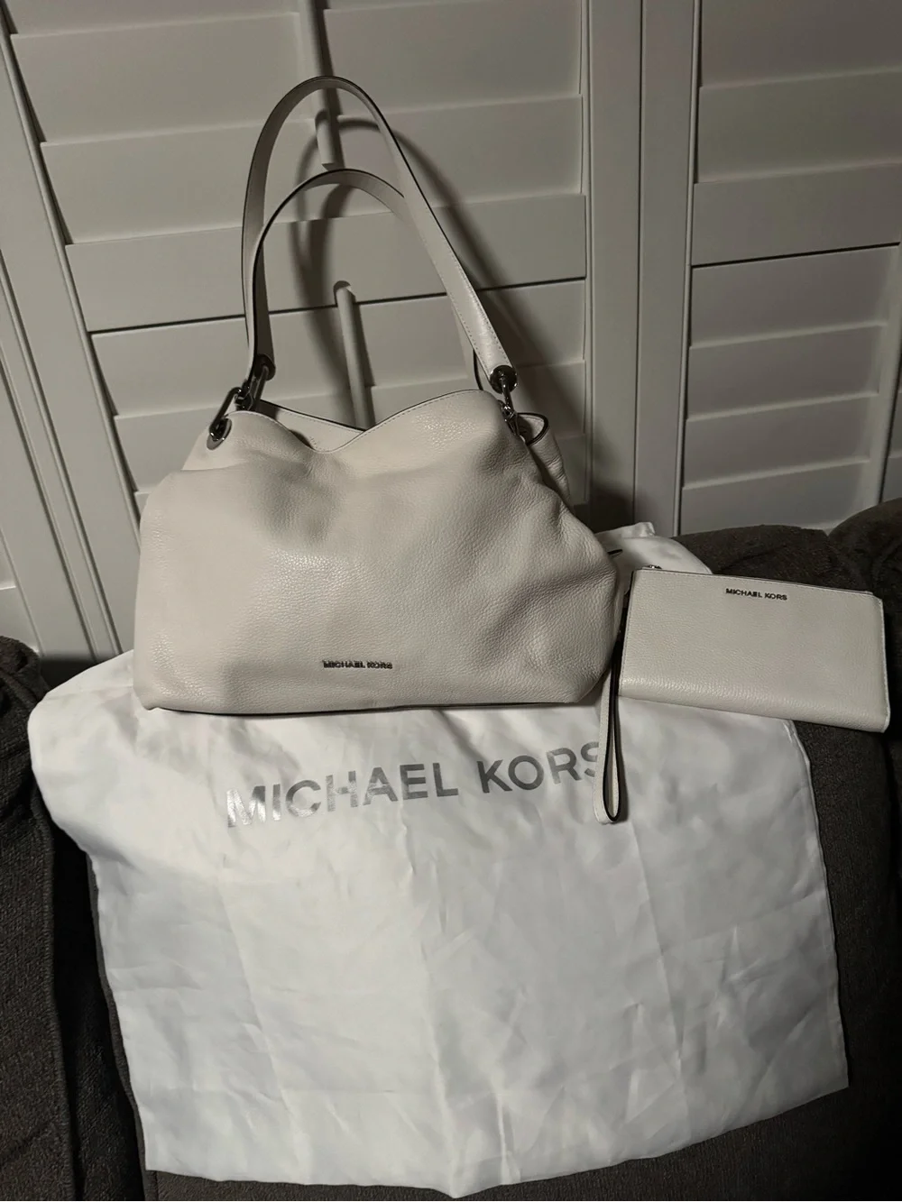 Michael Kors Ivory Pebbled Leather Shoulder Hobo with Wristlet